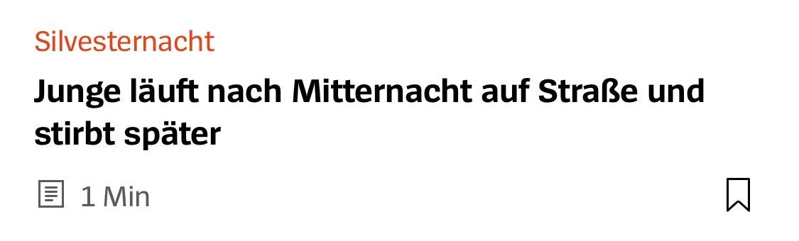 Artikelanreisser Spiegel: Silvesternacht Junge läuft nach Mitternacht auf Straße und stirbt später