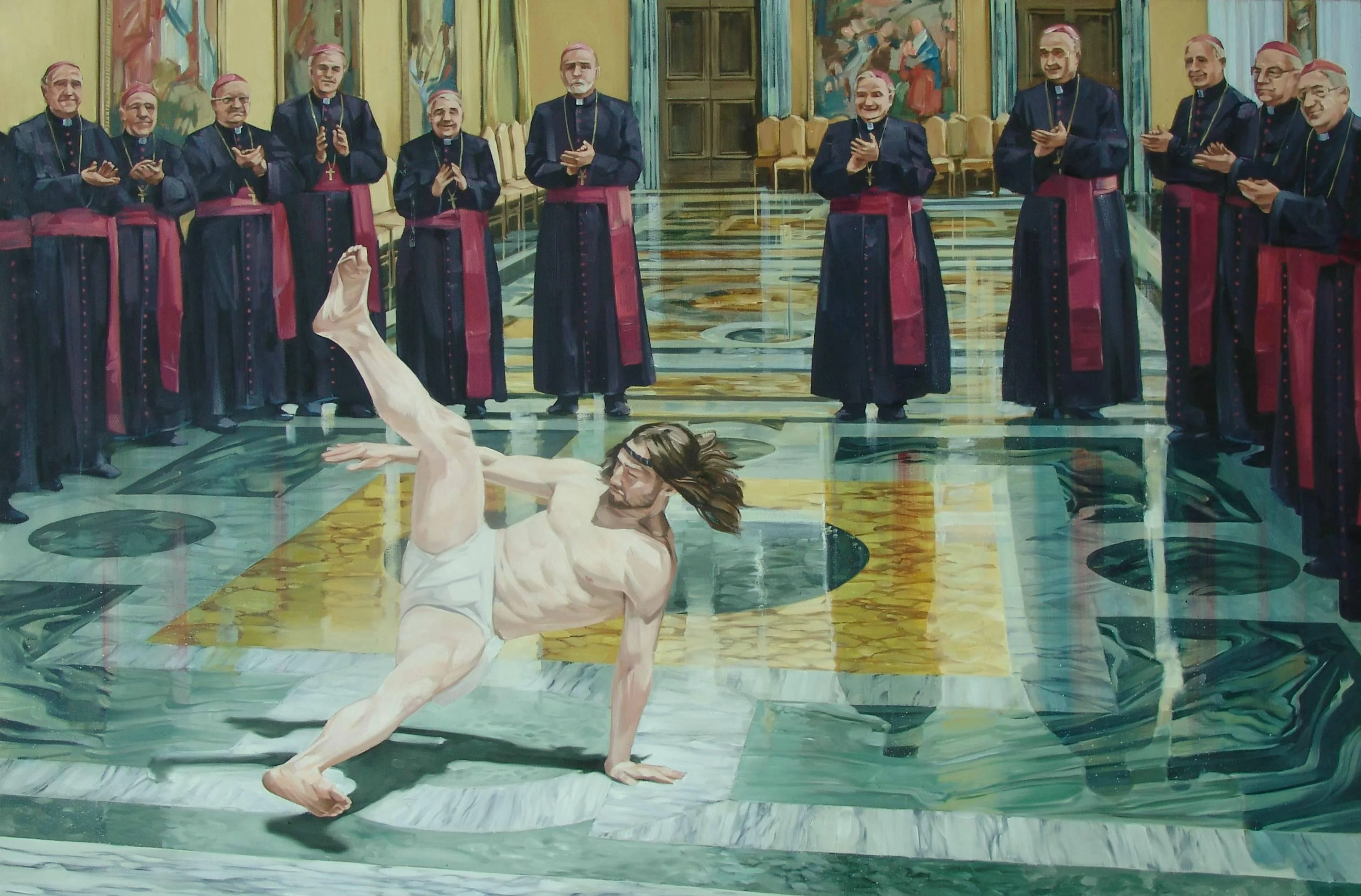 break dancing Jesus by Cosmo Sarson